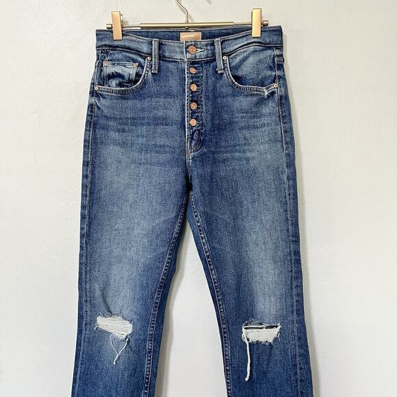 MOTHER Pixie Tomcat Crop Distressed Jeans Size 26 Not Cut & Pasted Button Fly - Picture 2 of 11